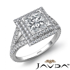 U Split Prong Double Halo diamond Ring 14k Gold White