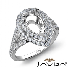 Pear Semi Mount U Split Cut Diamond Engagement Ring 14k White Gold 1.40 Carat