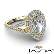 V Shaped Shank Double Halo diamond Ring 14k Gold Yellow