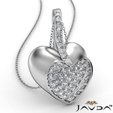 0.55Ct Round Diamond Filled Double Heart Pendant Necklace In 14k White Gold