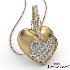 Round Diamond Filled Double Heart Pendant Necklace In 14k Gold Yellow (0.55Ct. tw.)