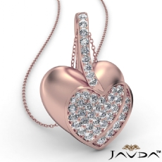 Round Diamond Filled Double Heart Pendant Necklace In 14k Rose Gold (0.55Ct. tw.)