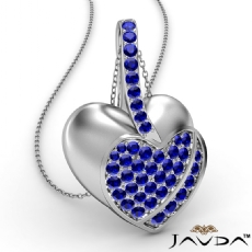 0.55Ct Round Sapphire Gemstone Filled Double Heart Pendant Necklace 14k W Gold
