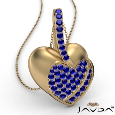 <Dcarat> Round Sapphire Gemstone Filled Double Heart Pendant Necklace 14k Gold Yellow