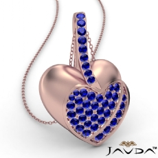 <Dcarat> Round Sapphire Gemstone Filled Double Heart Pendant Necklace 14k Rose Gold