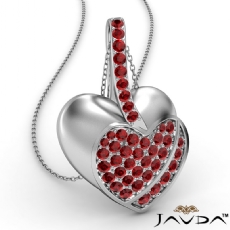 0.55Ct Round Ruby Gemstone Filled Double Heart Pendant Necklace 14k White Gold