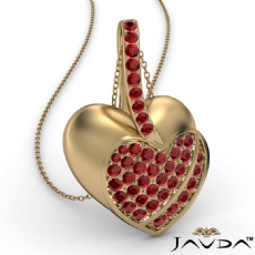 <Dcarat> Round Ruby Gemstone Filled Double Heart Pendant Necklace 14k Gold Yellow