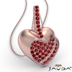 <Dcarat> Round Ruby Gemstone Filled Double Heart Pendant Necklace 14k Rose Gold