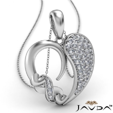 Round Cluster Diamond XO Heart Pendant Necklace In 14k White Gold 0.44Ct