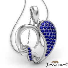Round Cluster Sapphire Gemstone XO Heart Pendant Necklace 14k White Gold 0.44Ct