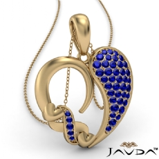 Round Cluster Sapphire Gemstone XO Heart Pendant Necklace 14k Gold Yellow <Dcarat>