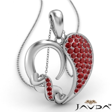 Round Cluster Ruby Gemstone XO Heart Pendant Necklace 14k White Gold 0.44Ct