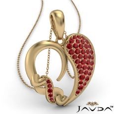 Round Cluster Ruby Gemstone XO Heart Pendant Necklace 14k Gold Yellow <Dcarat>