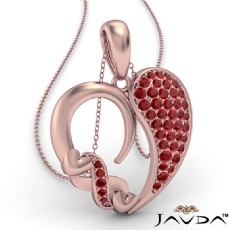 Round Cluster Ruby Gemstone XO Heart Pendant Necklace 14k Rose Gold <Dcarat>