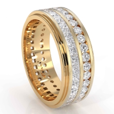 2 Row Men's Round & Princess Diamond Eternity Wedding Band 14k Gold Yellow  (2.5Ct. tw.)