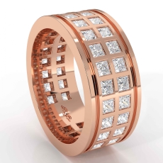 Double Row Princess Diamond Men's Eternity Wedding Band 14k Rose Gold  (3Ct. tw.)