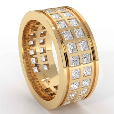Double Row Princess Diamond Men's Eternity Wedding Band 14k Gold Yellow  (3Ct. tw.)