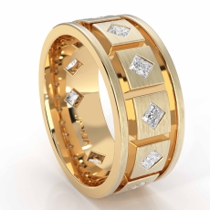 Grooved kite Set Princess Diamond Men's Eternity Wedding Band 14k Gold Yellow  (1.4Ct. tw.)
