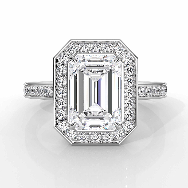  Emerald diamond  Ring in 14k Gold White