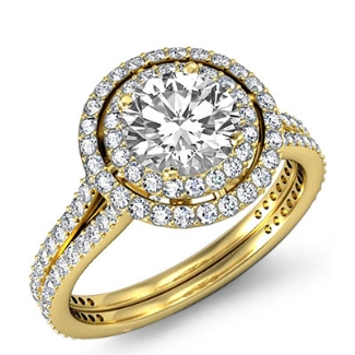 1.55Ct Round Shape Diamond Engagement Ring SemiMount Halo Setting Gold Y18k