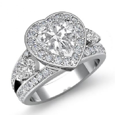 3 Stone Halo Pave Filigree diamond Ring 18k Gold White
