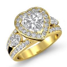 3 Stone Halo Pave Filigree diamond Ring 18k Gold Yellow