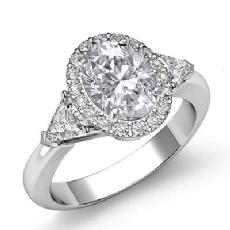 Three Stone Trillion Halo diamond Ring 14k Gold White