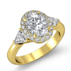 Three Stone Trillion Halo diamond Ring 14k Gold Yellow