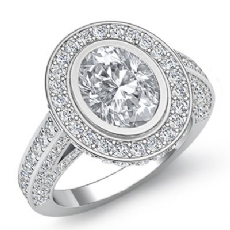 Halo Bezel Setting Sidestone diamond Ring 18k Gold White