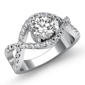 1/2Ct Diamond Engagement Ring Halo Pave Setting 14k White Gold Round Semi Mount