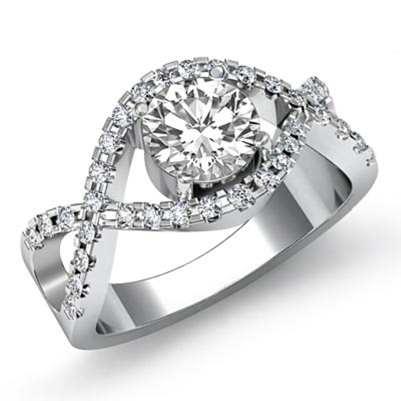 Cross Shank Prong Setting diamond Ring 14k Gold White