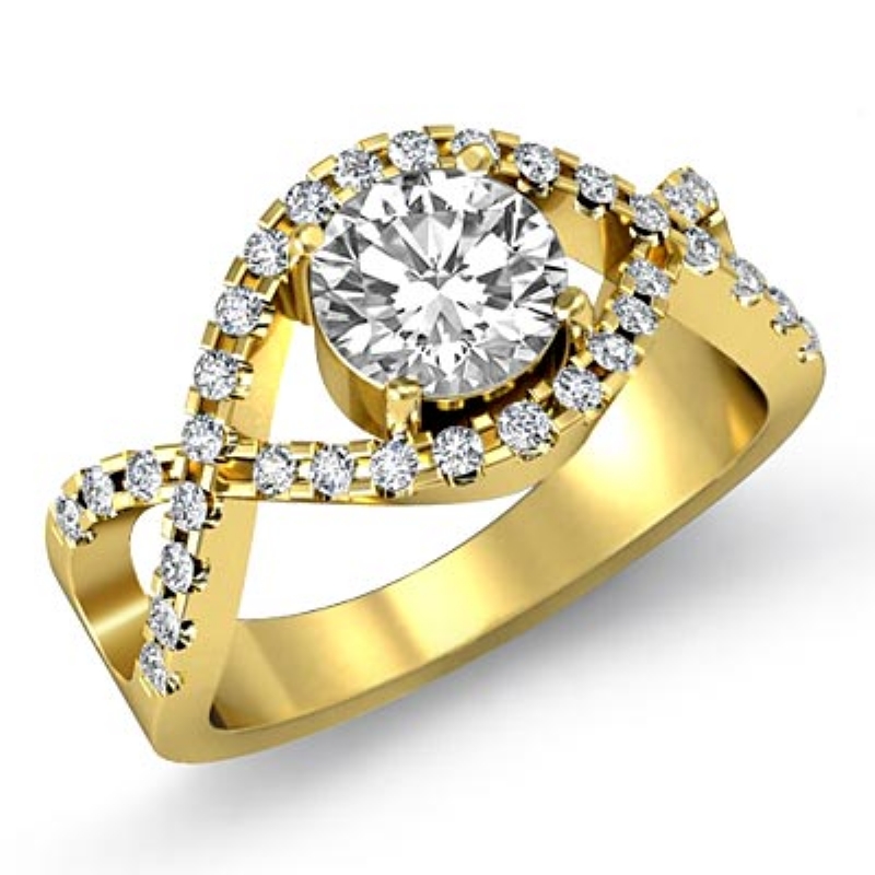 Cross Shank Prong Setting diamond Ring 14k Gold Yellow