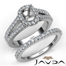 U Prong Diamond Engagement Semi Mount Ring Cushion Bridal Set 14K W Gold 1.25Ct.