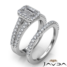 Halo Sidestone Bridal Set diamond Ring 18k Gold White
