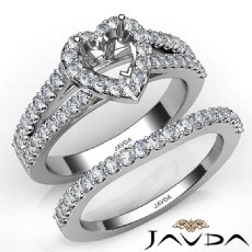 U Prong Diamond Engagement Semi Mount Ring Heart Bridal Set 14K W Gold 1.25Ct
