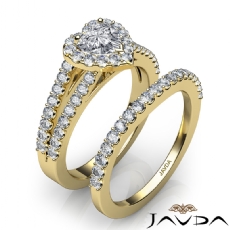 U Cut Pave Halo Bridal Set diamond Ring 18k Gold Yellow
