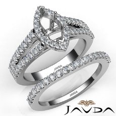 U Prong Diamond Engagement Semi Mount Ring Marquise Bridal Set 14K W Gold 1.25Ct
