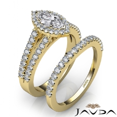 Modern Halo Bridal Set diamond Ring 14k Gold Yellow
