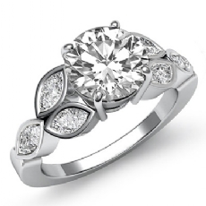 Leaf Motif Classic Sidestone diamond Ring Platinum 950