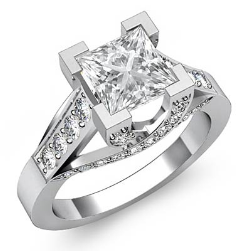 Trellis Classic Sidestone Princess Diamond Engagement Ring 14k White ...