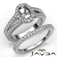 U Prong Diamond Engagement Semi Mount Ring Oval Bridal Set 14K White Gold 1.25Ct