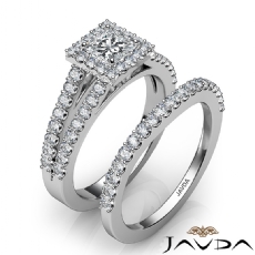 Halo Split-Shank Bridal Set diamond Ring 14k Gold White