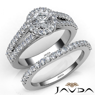 U Prong Diamond Engagement Semi Mount Ring Round Bridal Set Platinum 1.25Ct