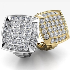 Halo Style Cluster Diamond Men's Signet Ring in 18k Gold Yellow  (3Ct. tw.)
