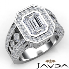 Vintage Style Bezel Halo Pave diamond Ring 14k Gold White