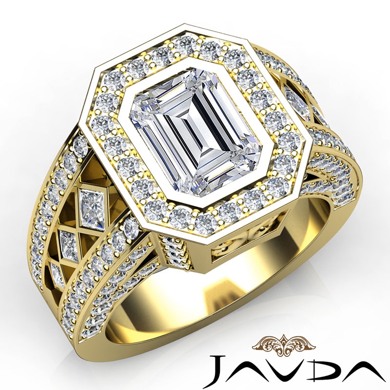 Vintage Style Bezel Halo Pave diamond Ring 14k Gold Yellow