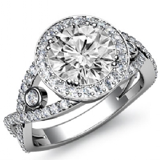 Cross Shank Bezel Pave Halo diamond Ring 14k Gold White