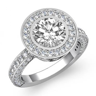 Round Diamond Engagement Bezel Halo Setting Semi Mount Ring 14k White Gold 1.5Ct