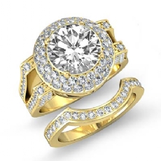 Double Halo Pave Bridal Set diamond Ring 18k Gold Yellow