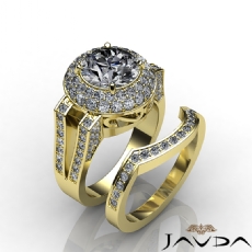 Double Halo Pave Bridal Set diamond  14k Gold Yellow